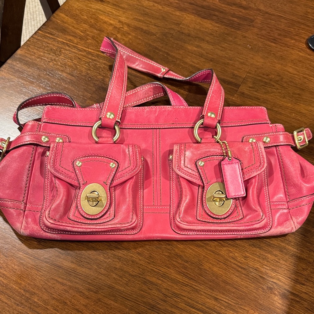 Coach Pink Shoulder Bag with Gold Accents